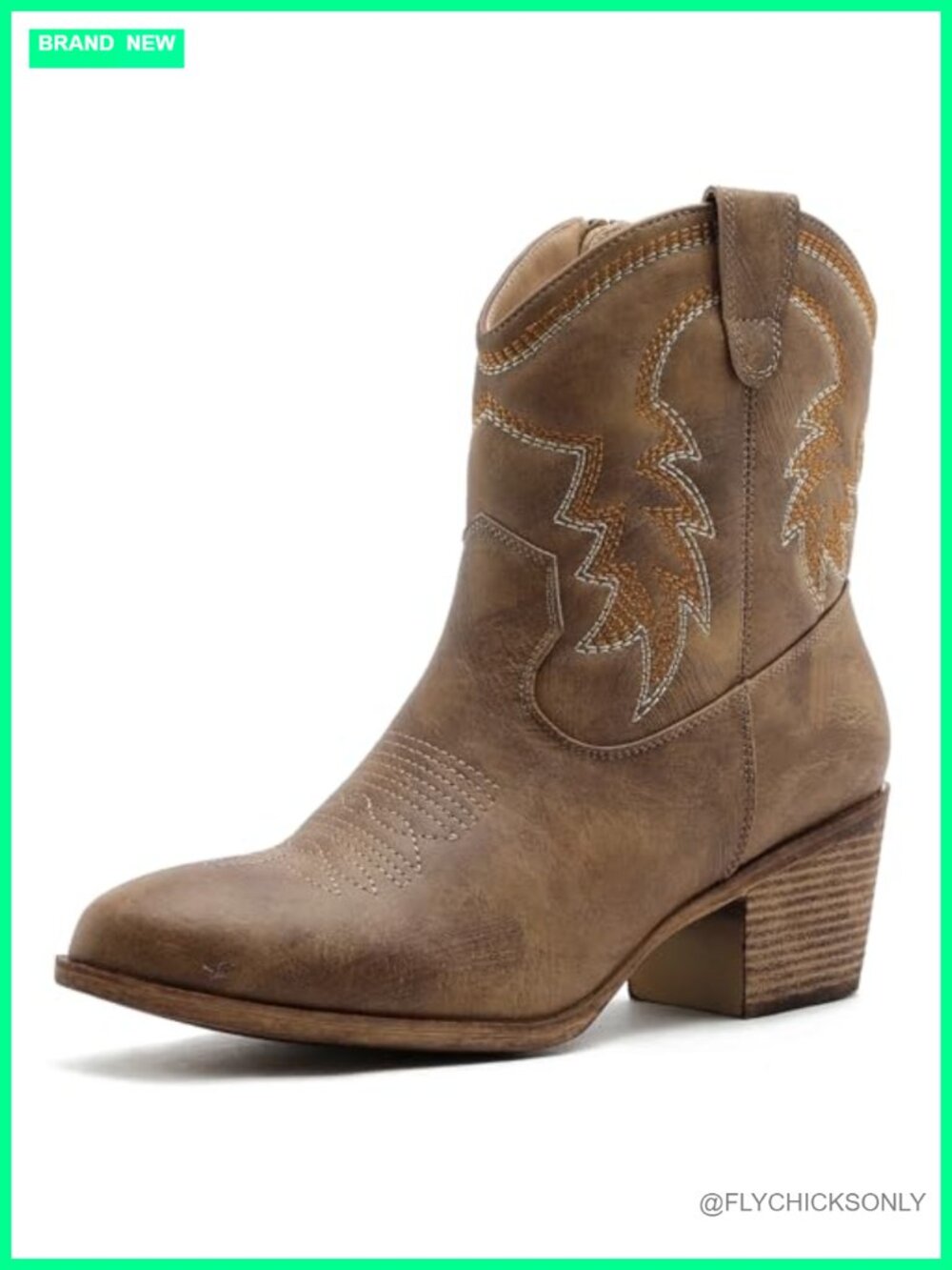 Faux Leather Ankle Booties Women's Western Cowgirl Boots Side Zipper Low Heel